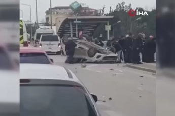 Bursa'da takla atan otomobilden burnu bile kanamadan çıktı