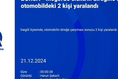 Bursa'da elektrik direğine çarpan otomobildeki 2 kişi yaralandı